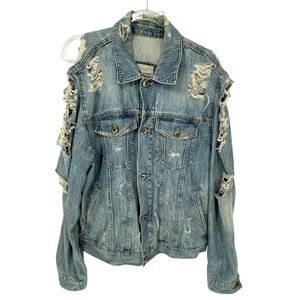 GAP 1969 Distressed Mens Denim Jacket Light Wash L Cotton Trucker Grunge Y2K